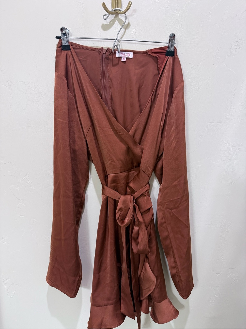 Rust Brown Wrap Romper with Waist Tie